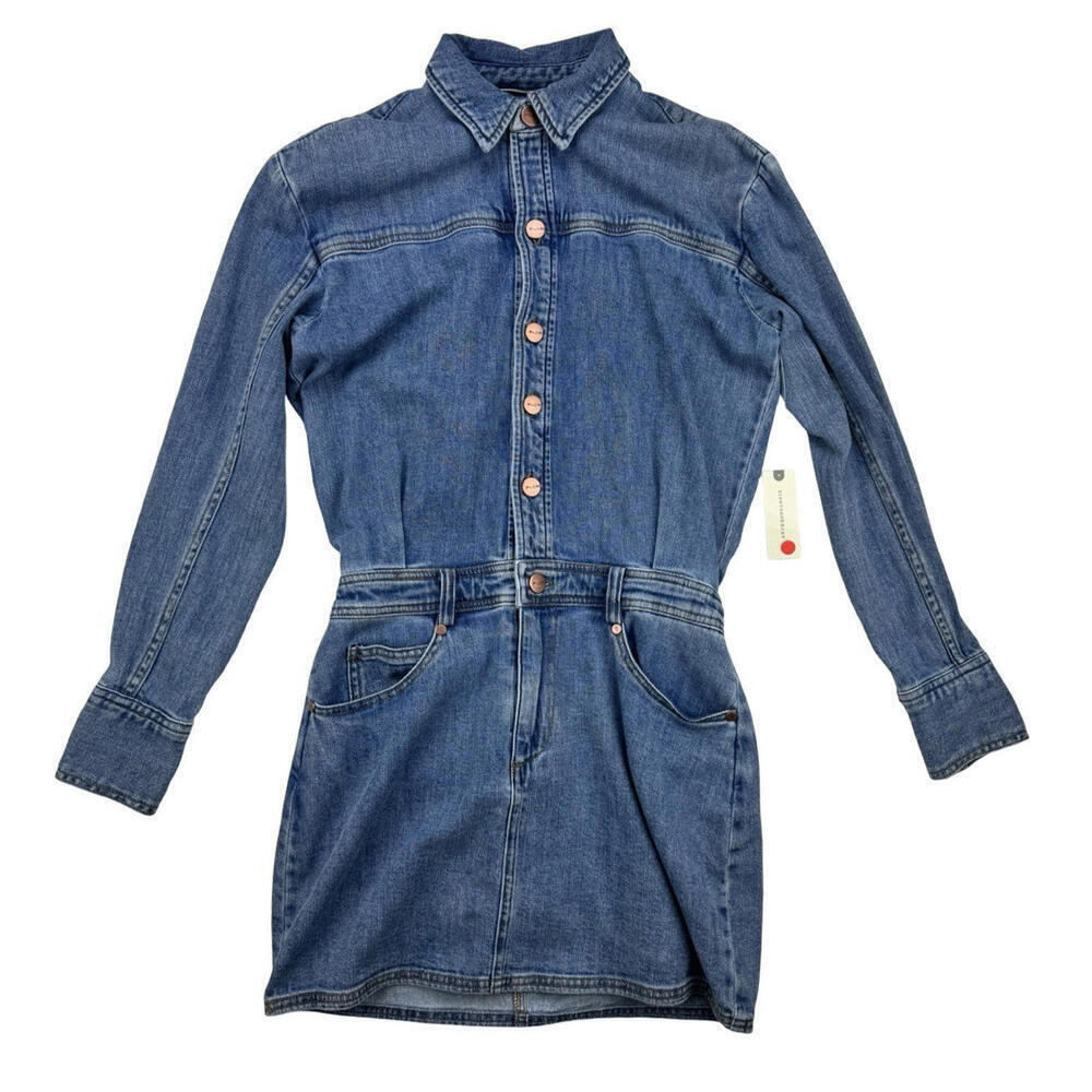Anropologie Pilcro Long Sleeve Denim Mini Shirt Dress Blue Size XS